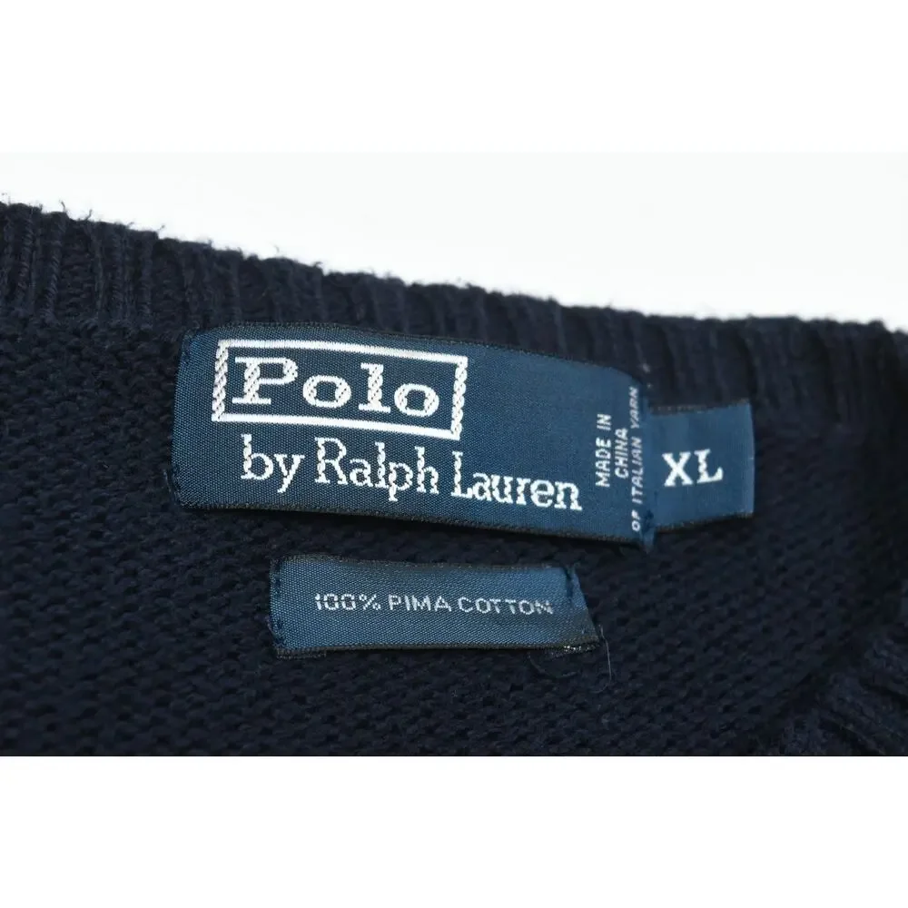 Vintage Polo Ralph Lauren Sweater Mens XL Blue Pima Cotton Long Sleeve Crew Neck